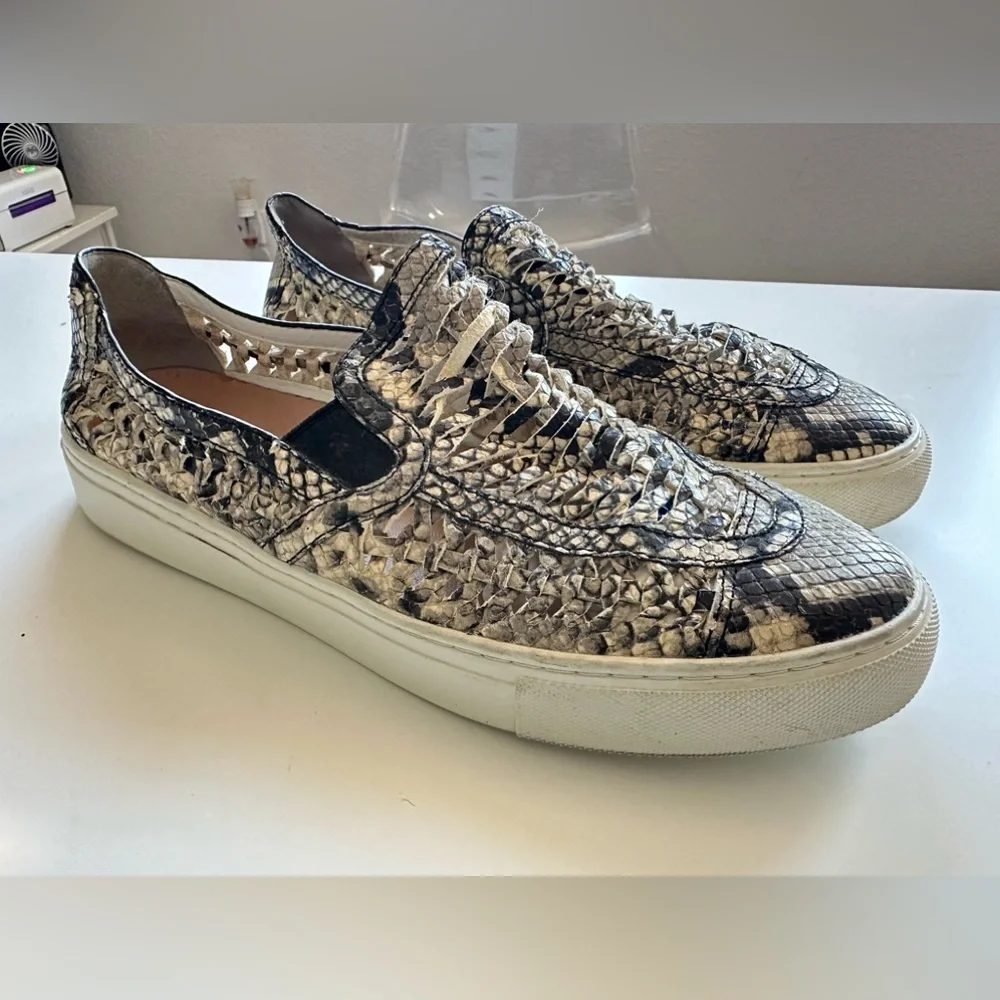 Tory Burch Snakeskin Embossed Leather Huarache Slip-On Sneaker Shoes Size 9.5